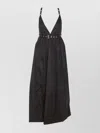 Ganni Black Long Dress With A V-neck Embellished With Studs