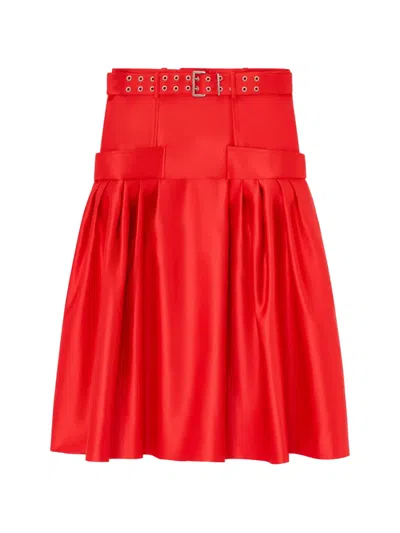 Ganni Belted Midi Skirt In Red