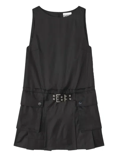 Ganni Women Duchesse Nylon Belted Mini Dress In Black