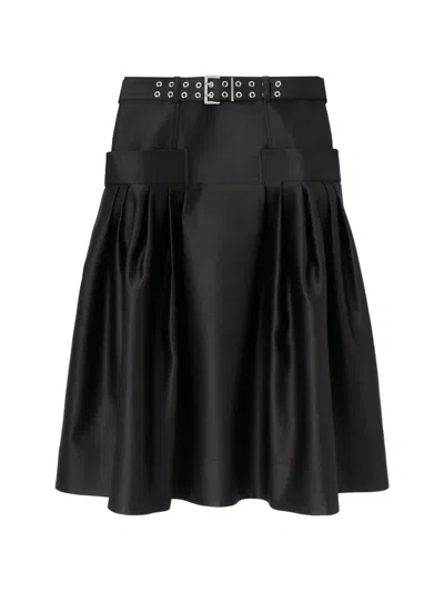 Ganni Belted Pleated Midi Skirt In Black