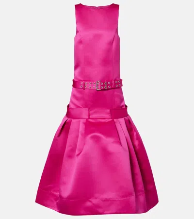 Ganni Belted Satin Midi Dress In Pink
