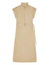 Ganni Classic Summer Suiting Cowl Neck Long Dress In Neutral
