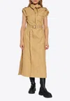 Ganni Belted Shirt Midi Dress In Brown
