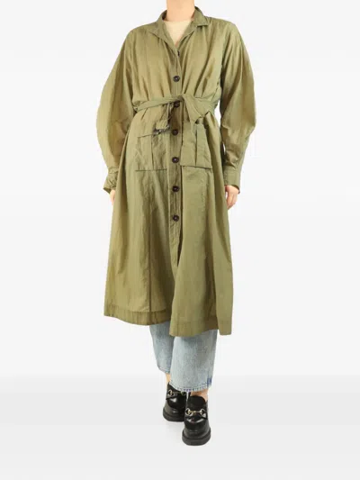 Pre-owned Ganni Belted Shirt Midi Dress In Green