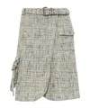 Ganni Belted Mini Tweed Skirt In Gray