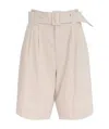 Ganni Belted Tailored Shorts In White