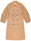 Ganni Womens Tigers Eye Logo-embellished Bonded Cotton Trench Coat In Brown