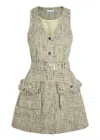 Ganni Belted Tweed Mini Dress In Multi