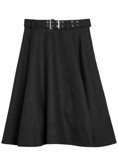 Ganni Belted Twill Midi Wrap Skirt In Black