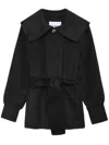 Ganni Belted-waist Wool-blend Jacket In Black