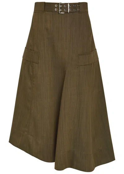 Ganni Belted Asymmetric Skirt In Green