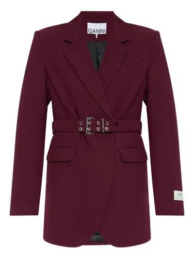 Ganni Womens Notched-lapel Eyelet Woven Blazer Port Royale In Burgundy