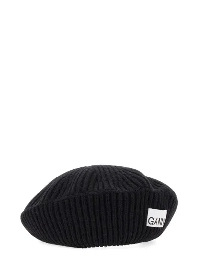 Ganni Women Berretto In Maglia A Coste In Black