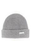 Ganni Melange Grey Logo Beanie