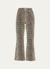 Ganni Betzy Leopard Cropped Bootcut Jeans In Leopard