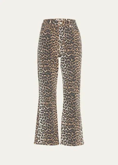 Ganni Betzy Leopard Cropped Bootcut Jeans