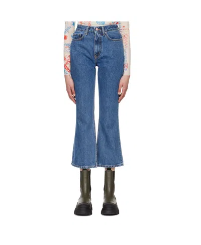 Ganni Betzy Organic Cotton Flared Cropped Jeans In Blue