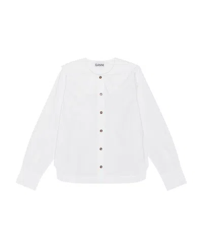 Ganni Bib-collared Cotton Shirt In White