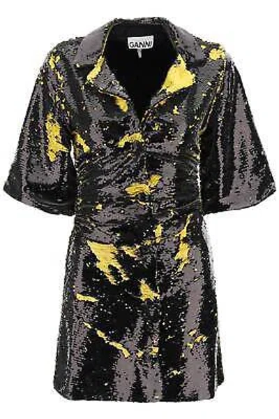 Pre-owned Ganni Bicolor Mini Sequined Dress In Black