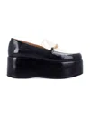 Ganni Bicolor Patent Platform Loafers With 7 Cm Heel In Black Egret
