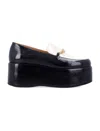 Ganni Bicolor Patent Platform Loafers With 7 Cm Heel In Black Egret