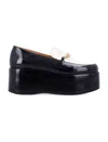 Ganni Bicolor Patent Platform Loafers With 7 Cm Heel In Black Egret