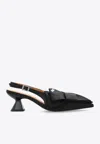 Ganni Womens Black Bow-embellished Recycled-polyester Kitten-heel Pumps Eur 38/5 Uk In Black