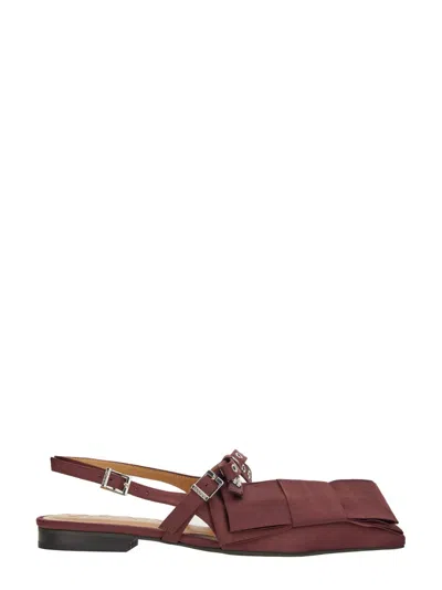 Ganni Big Bow Ballerina Flat Shoes In Burgundy