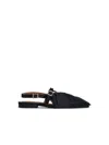 Ganni Big Bow Slingback Pointed-toe Flats In Black