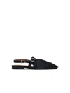 Ganni Big Bow Slingback Pointed-toe Flats In Black