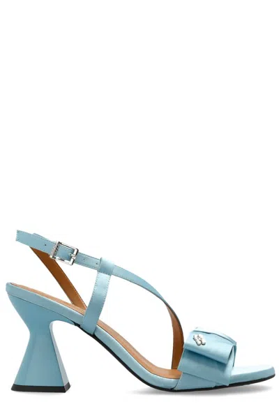 Ganni Big Bow 95 Satin Sandals In Blue