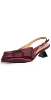 Ganni Big Bow Kitten Heel Satin Pumps Dark Burgundy In Dark Burgundy