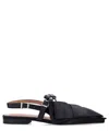 Ganni Big Bow Slingback Pointed-toe Flats In Black