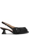 Ganni Womens Black Bow-embellished Recycled-polyester Kitten-heel Pumps Eur 38/5 Uk In Schwarz