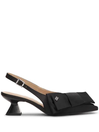 Ganni Womens Black Bow-embellished Recycled-polyester Kitten-heel Pumps Eur 38/5 Uk