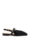 Ganni Big Bow Slingback Pointed-toe Flats In Black