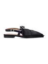 Ganni Big Bow Slingback Pointed-toe Flats In Black