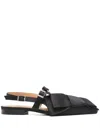 Ganni Big Bow Slingback Pointed-toe Flats In Black