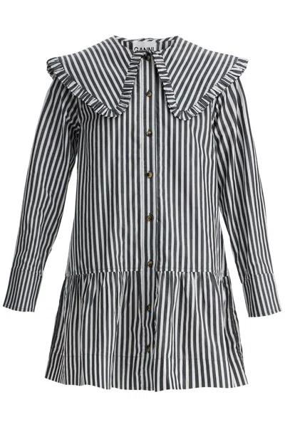 GANNI BIG COLLAR MINI SHIRT DRESS