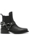 Ganni Buckle-strap Leather Ankle Boot In Schwarz
