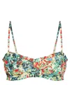 Ganni Recycled Printed Ruffle Bandeau Bikini Top In Multi