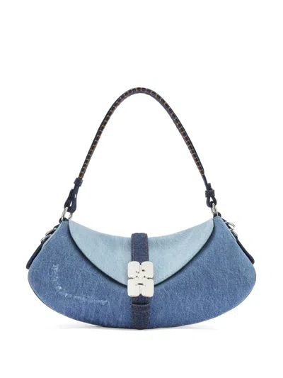 Ganni B-kat Denim Shoulder Bag In Blue