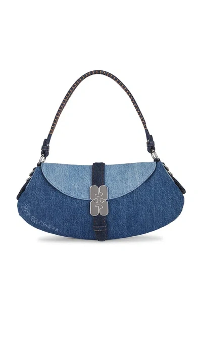 Ganni B-kat Denim Shoulder Bag In Mid Blue Vintage