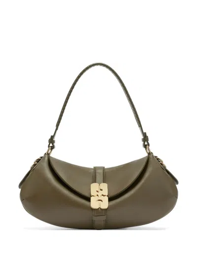 Ganni B-kat Logo-plaque Shoulder Bag In Green
