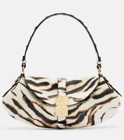 Ganni B-kat Zebra-print Recycled Leather Shoulder Bag With Logo In Animal Print