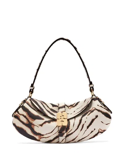 Ganni B-kat Zebra-print Shoulder Bag In Neutral