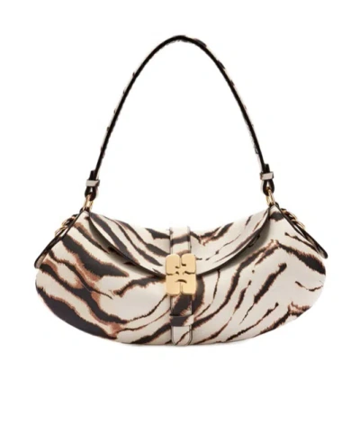 Ganni B-kat Small Zebra-print Shoulder Bag In Black