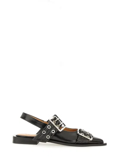 Ganni Flat Ballerinas With Buckle In Black