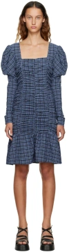 Ganni Black & Blue Checked Minidress In 379 Mini Check Grana