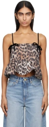 Ganni Thin Shoulder Strap Vest In 943 Leopard